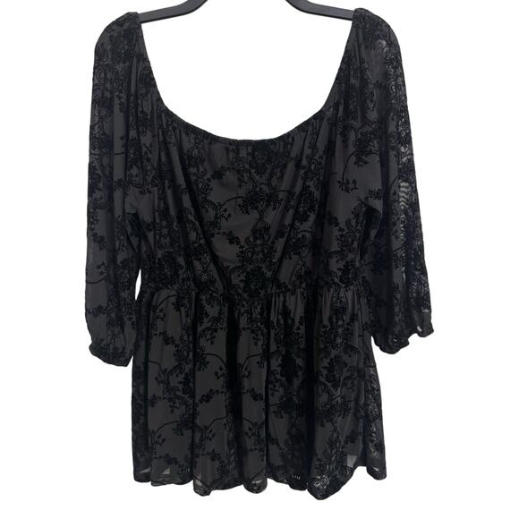 Bloomchic Black Sheer Velvet Burnout Top Size 12 Whimsigtoh Fairy Grunge Romance - Picture 2 of 6